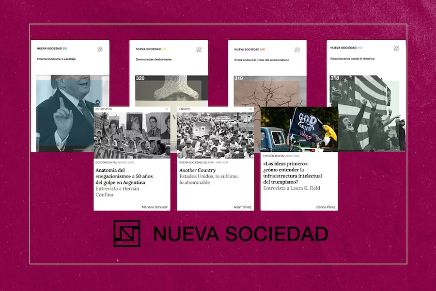 Imágenes de las portadas y de artículos de la revista Nueva Socialedad. 