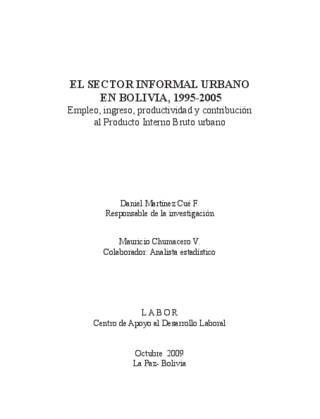 El sector informal urbano en Bolivia, 1995 - 2005