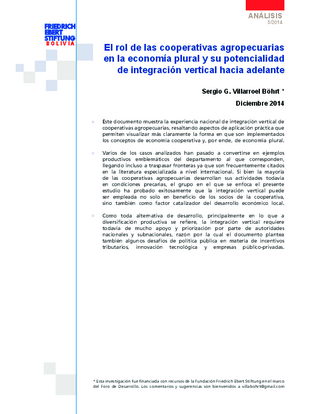 El rol de las cooperativas agropecuarias en la economía plural y su potencialidad de integración vertical hacia adelante